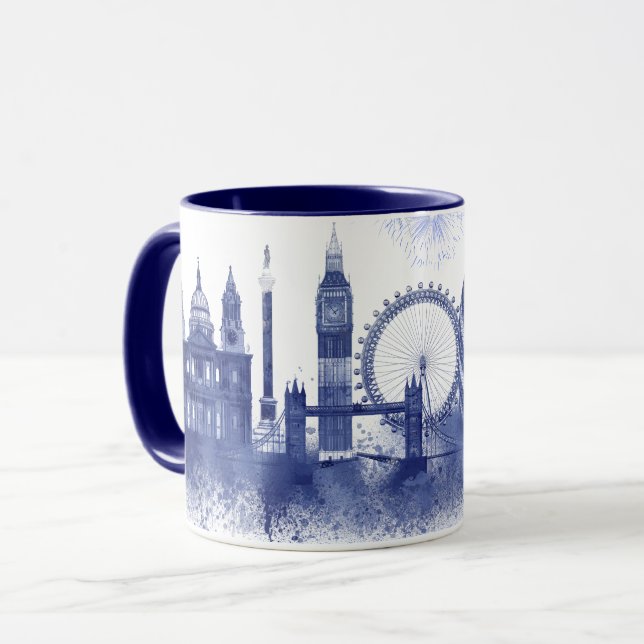 London Skyline - Watercolor Blue Mug (Front Left)