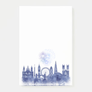 London Skyline - Watercolor Blue Post-it Notes