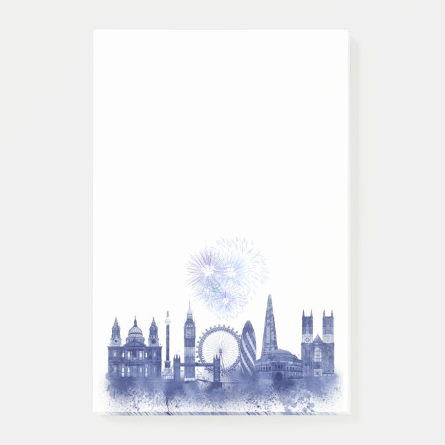 London Skyline - Watercolor Blue Post-it Notes (Front)