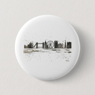 London skyline watercolour 6 cm round badge