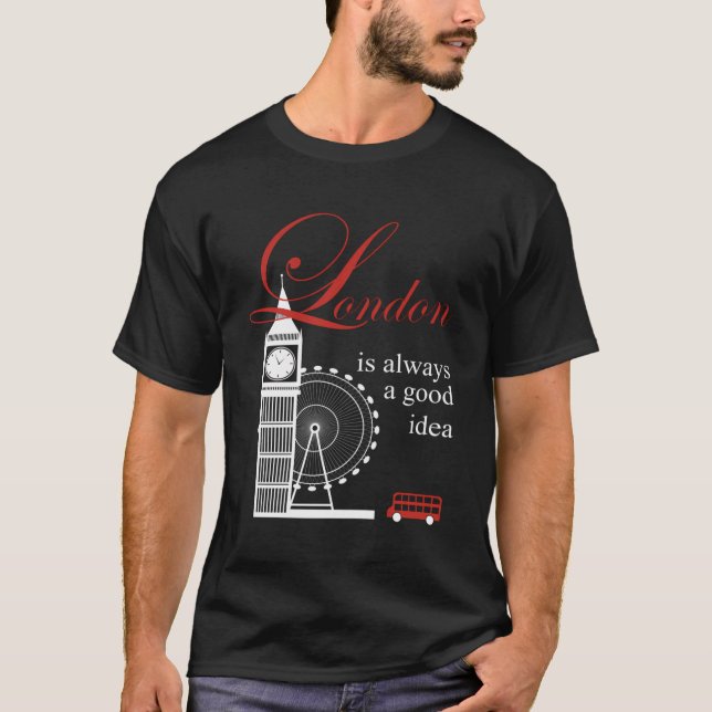 London Souvenirs Gifts Men Women Big Ben Red Bus E T-Shirt (Front)