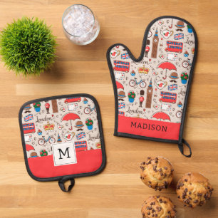 London Symbols Pattern Oven Mitt & Pot Holder Set
