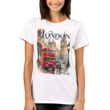 London T-shirt with red bus and architecture