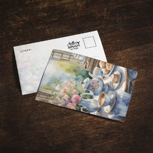 London Tea Time Watercolor Postcard