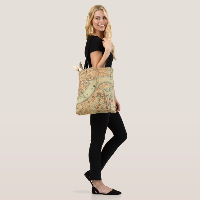 London Thames Vintage Map Tote Bag (On Model)