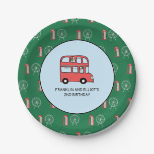 London Theme Kids Joint Birthday Party Paper Plate