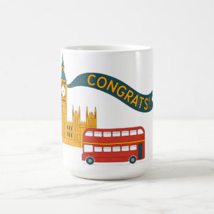 London-Themed "Congrats!" Greeting with Big Ben Coffee Mug