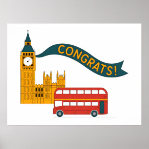 London-Themed "Congrats!" Greeting with Big Ben Poster