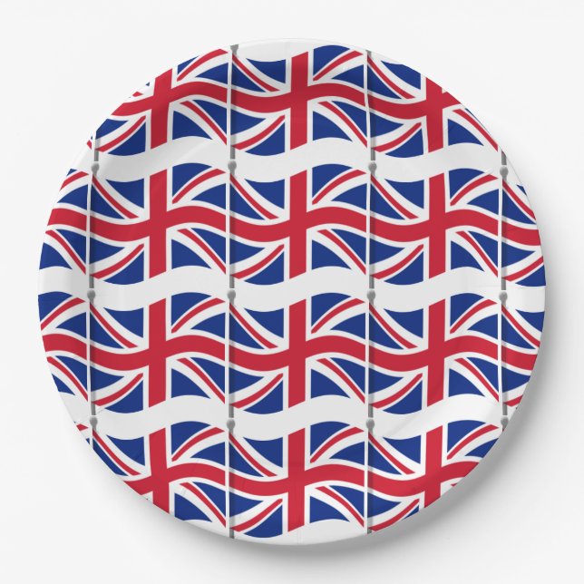 London Themed Party Union Jack Paper Plates (Front)