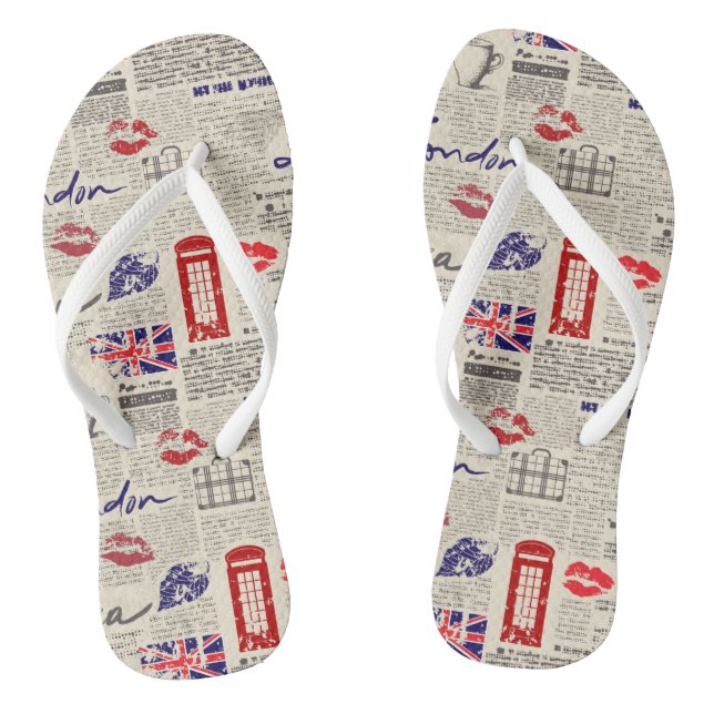 London Themed Seamless Pattern with Phone Booths Jandals (Footbed)