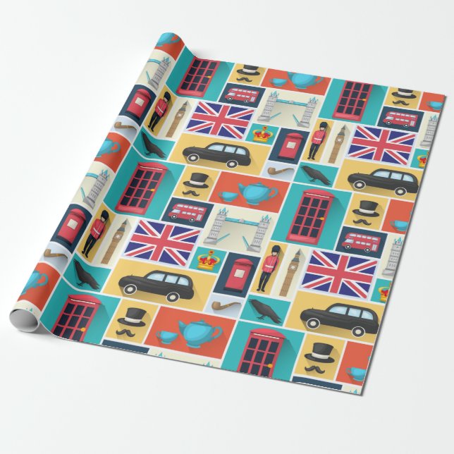 London Themed Wrapping Paper (Unrolled)