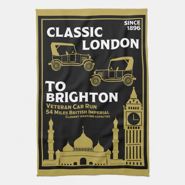 London To Brighton Veteran Car Run Tea Towel (Vertical)