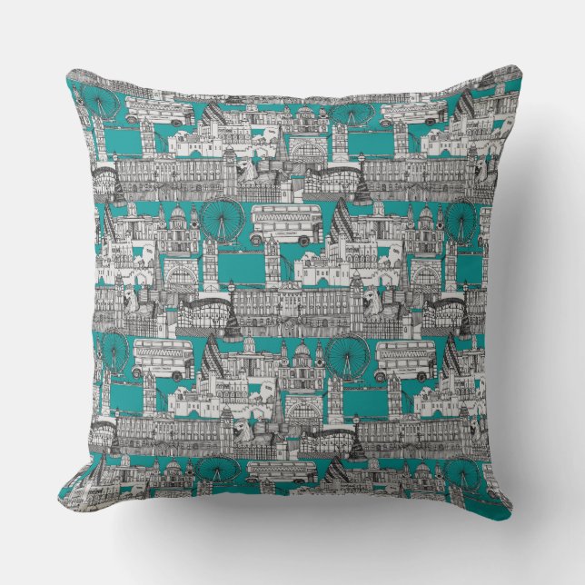London toile blue cushion (Front)