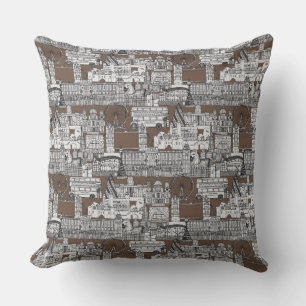 London toile mocha cushion