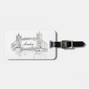 London Tower Bridge Black Ink Classic Drawing Luggage Tag