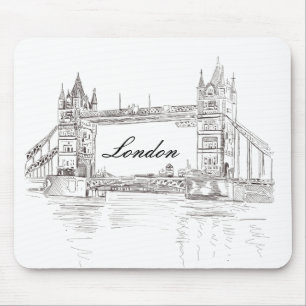 London Tower Bridge Black Ink Classic Drawing Mouse Pad