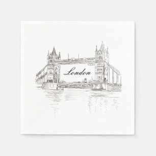 London Tower Bridge Black Ink Classic Drawing Napkin