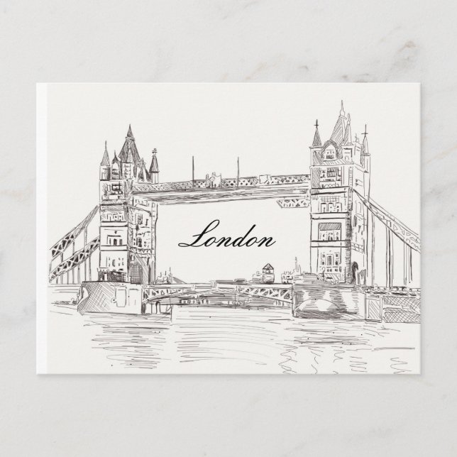 London Tower Bridge Black Ink Classic Drawing Postcard (Front)