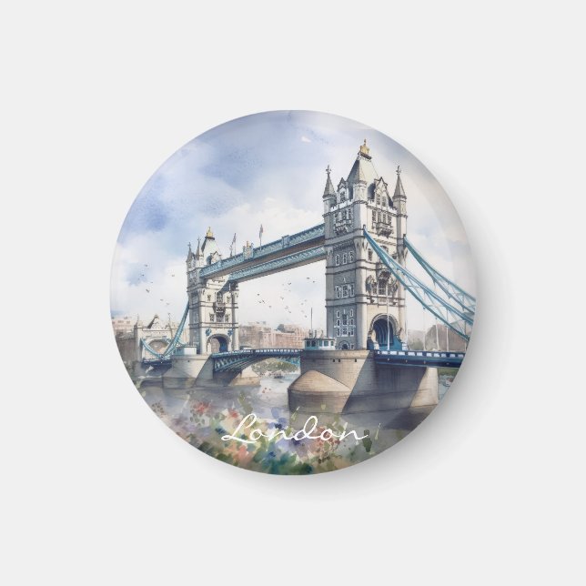  London Tower Bridge Travel Watercolor Magnet (Front)