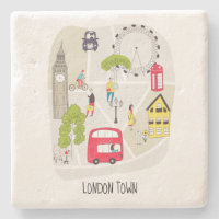 London Town Stylised Map Cartoon Landmarks People