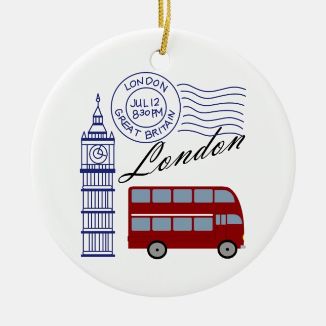 London Travel Ceramic Tree Decoration (Front)