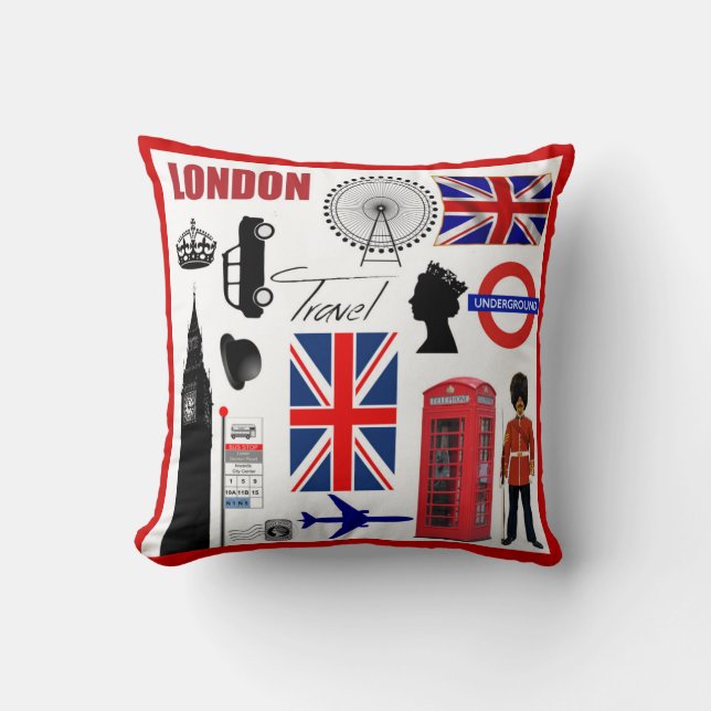 London Travel Collage Modern Union Jack Cushion (Front)