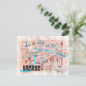 London UK Illustrated Map with Main Roads Postcard (Standing Front)