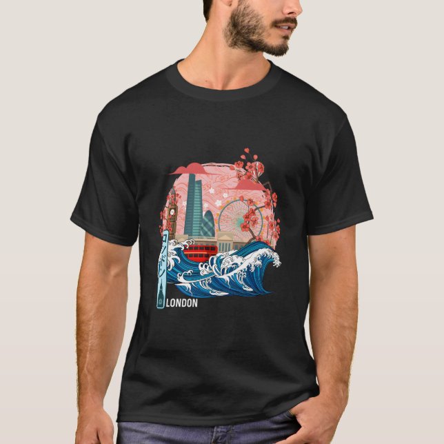 London Uk Japanese Great Wave Kanagawa T-Shirt (Front)