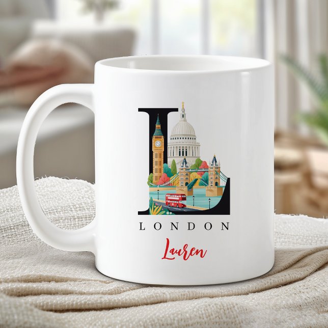 London UK Monogram Letter L Personalised Gift Coffee Mug (London UK Monogram Letter L Personalized Gift Coffee Mug)
