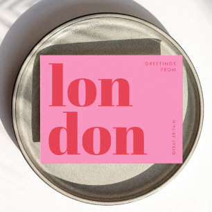 London UK red pink typography Postcard