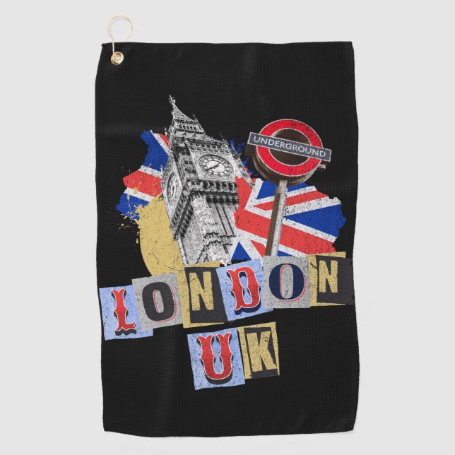 London UK retro style design Golf Towel (Front)