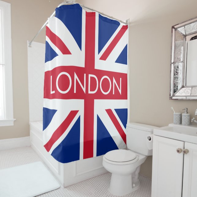 London UK United Kingdom Union Jack Flag Shower Curtain (In Situ)