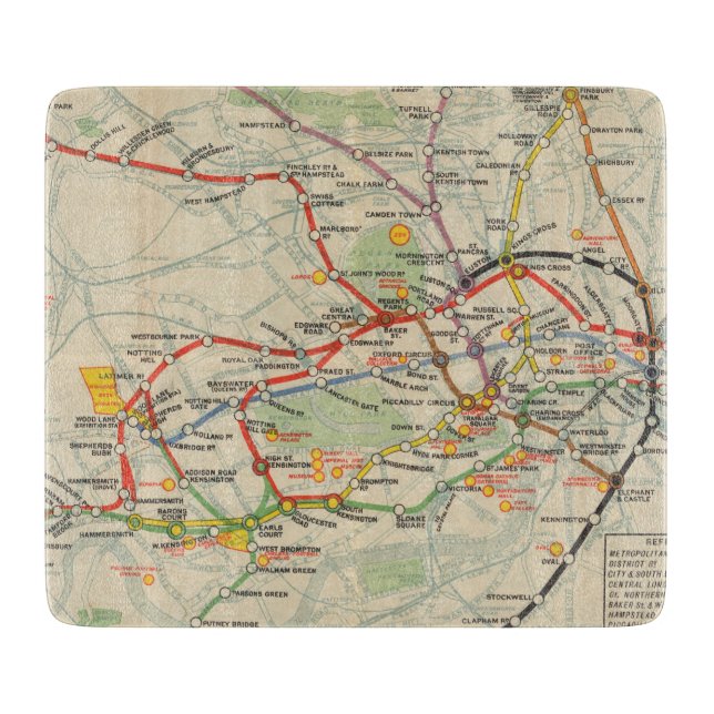 London Underground Railways Map Cutting Board (Front)