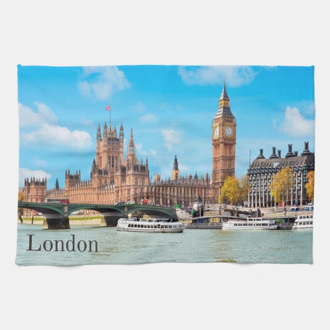 London, United Kingdom Big Ben View     Tea Towel (Horizontal)