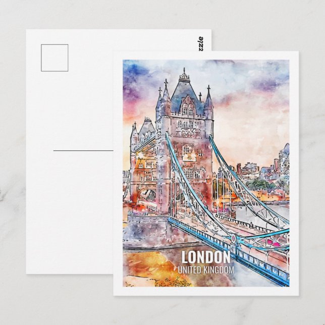 London United Kingdom Travel Place Watercolor Postcard (Front/Back)
