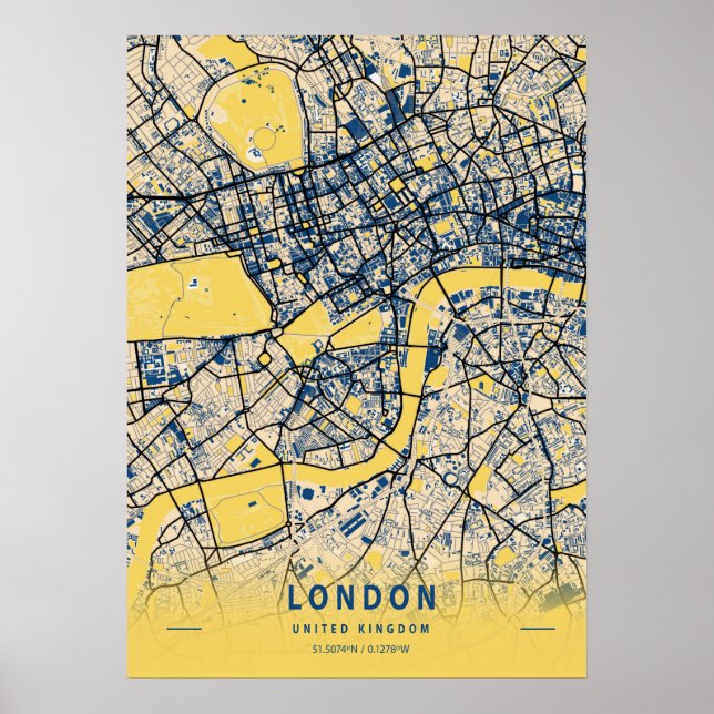 London - United Kingdom Yellow City Map Poster (Front)