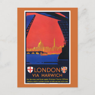 London via Harwich England Vintage Travel Poster Postcard
