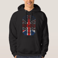 London, vintage big ben tower with Britain flag