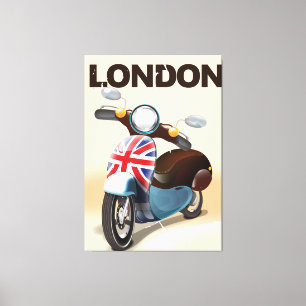 London vintage scooter union jack travel poster. canvas print