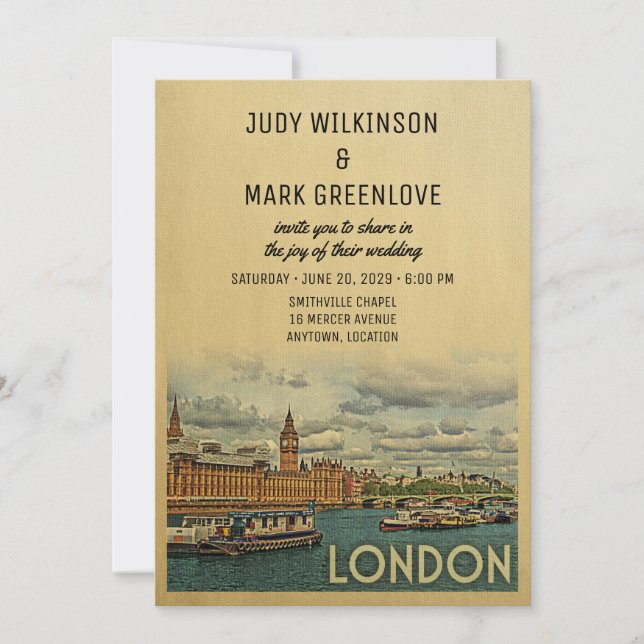 London Wedding Invitation UK England (Front)