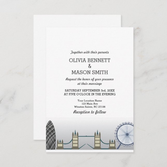 London Wedding Invitation UK England (Front/Back)