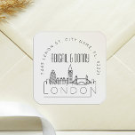 London Wedding | Landmarks Square Sticker<br><div class="desc">London-themed wedding address stickers in a deco-themed open-lined style and representing the city's unique skyline.</div>