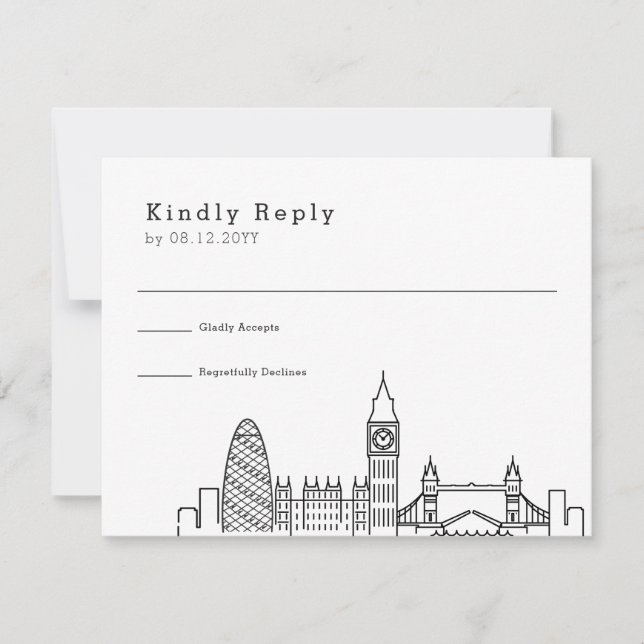 London Wedding | Stylised Skyline RSVP Reply Card (Front)