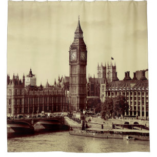 London Westminster with Big Ben and bridge. old,lo Shower Curtain