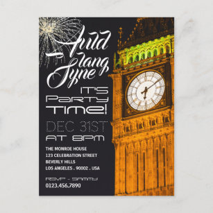 London's Big Ben, New Year's Eve Party Invitation Postcard