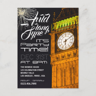 London's Big Ben, New Year's Eve Party Invitation Postcard