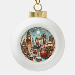 London's Festive Splendor - Vibrant Christmas Car Ceramic Ball Christmas Ornament