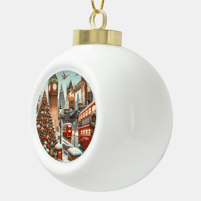 London's Festive Splendor - Vibrant Christmas Car Ceramic Ball Christmas Ornament (Right)