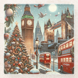 London's Festive Splendor - Vibrant Christmas Car Glass Coaster