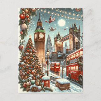 London's Festive Splendor - Vibrant Christmas Car Invitation Postcard